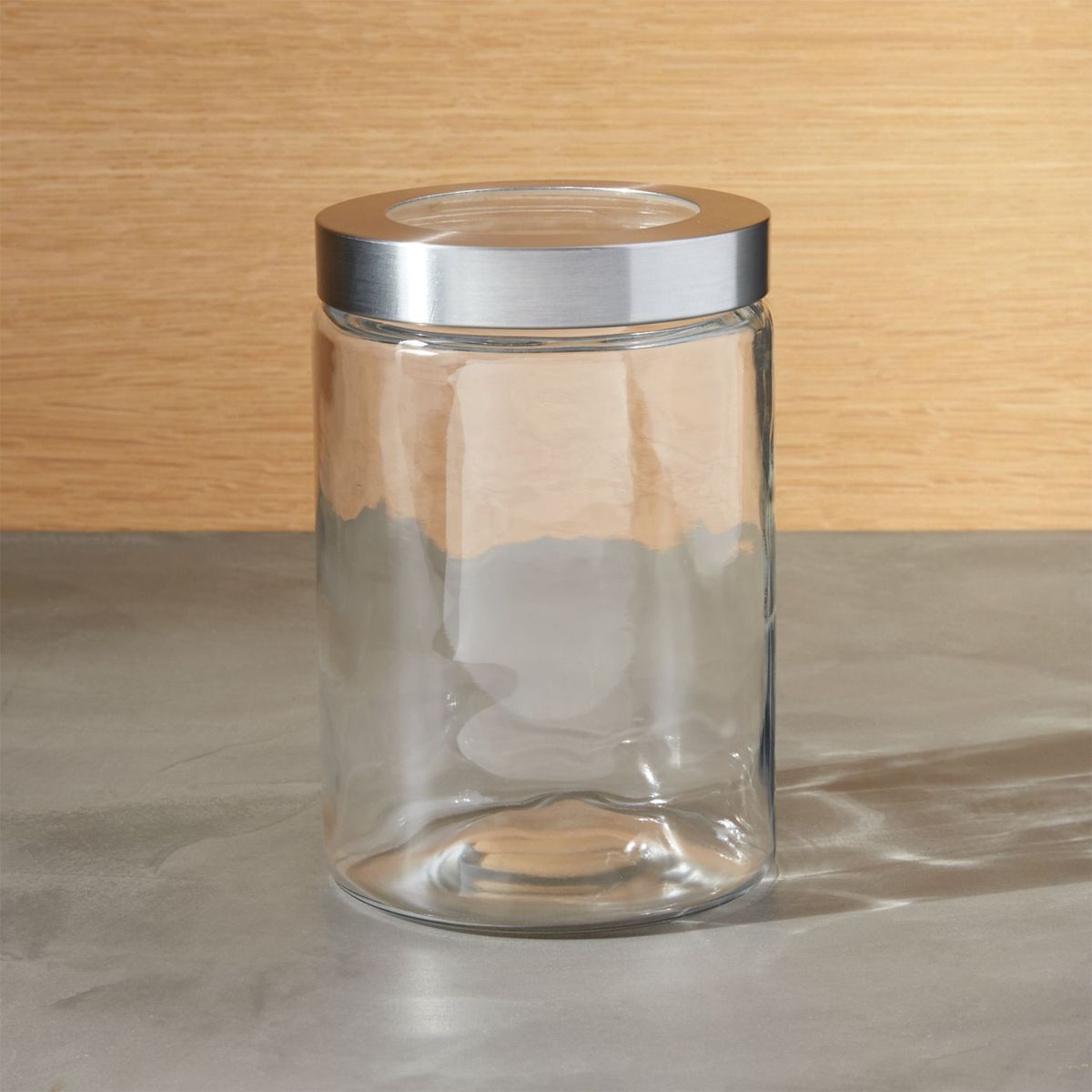 CRATE & BARREL - Recipiente de Vidrio Pequeño con Tapa en Acero Inoxidable