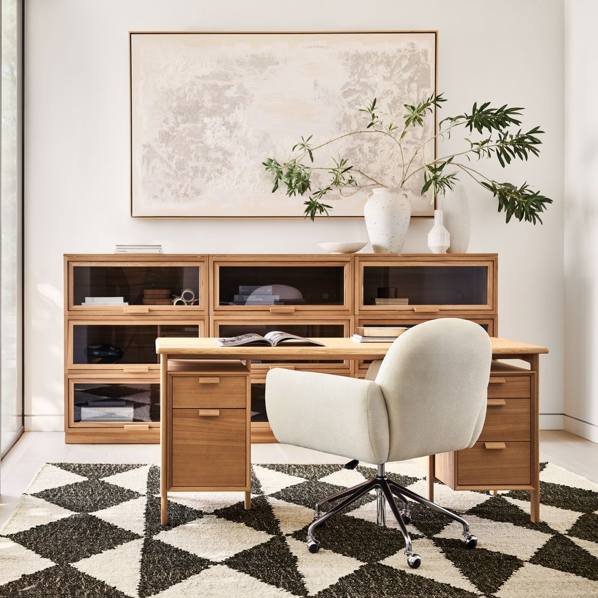 CRATE & BARREL - Silla de Escritorio Imogen Ivory con Tapiz Marfil con Estructura de Cromo
