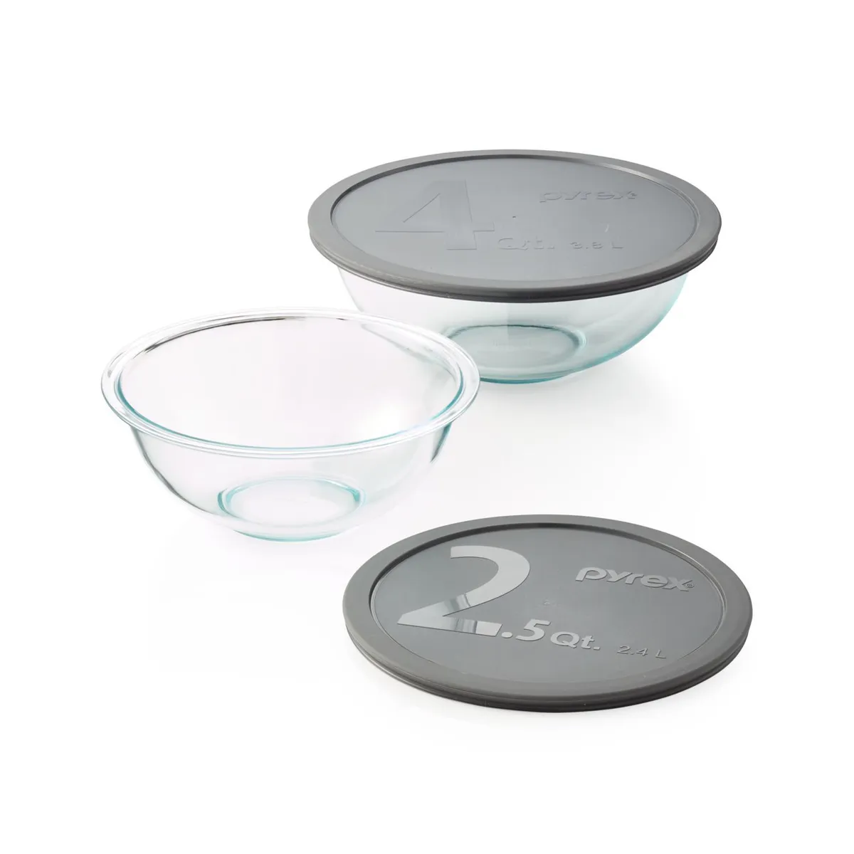 CRATE & BARREL - Set de 2 Bowls con Tapa de Vidrio Pyrex