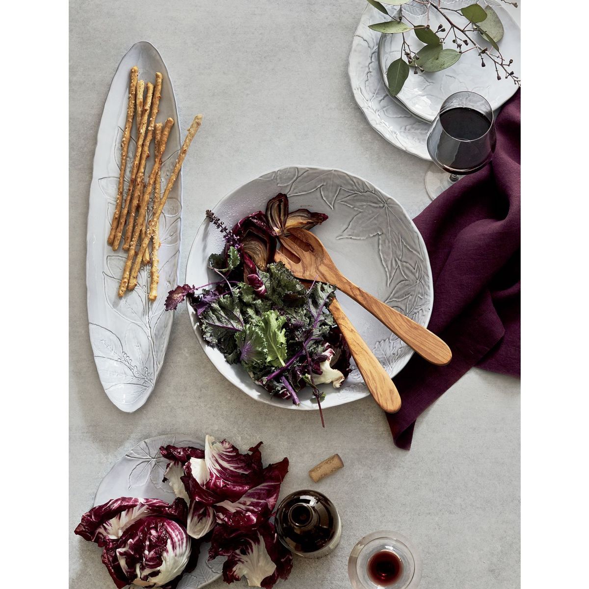 CRATE & BARREL - Juego de 2 Piezas para Servir Ensalada de Madera de Olivo