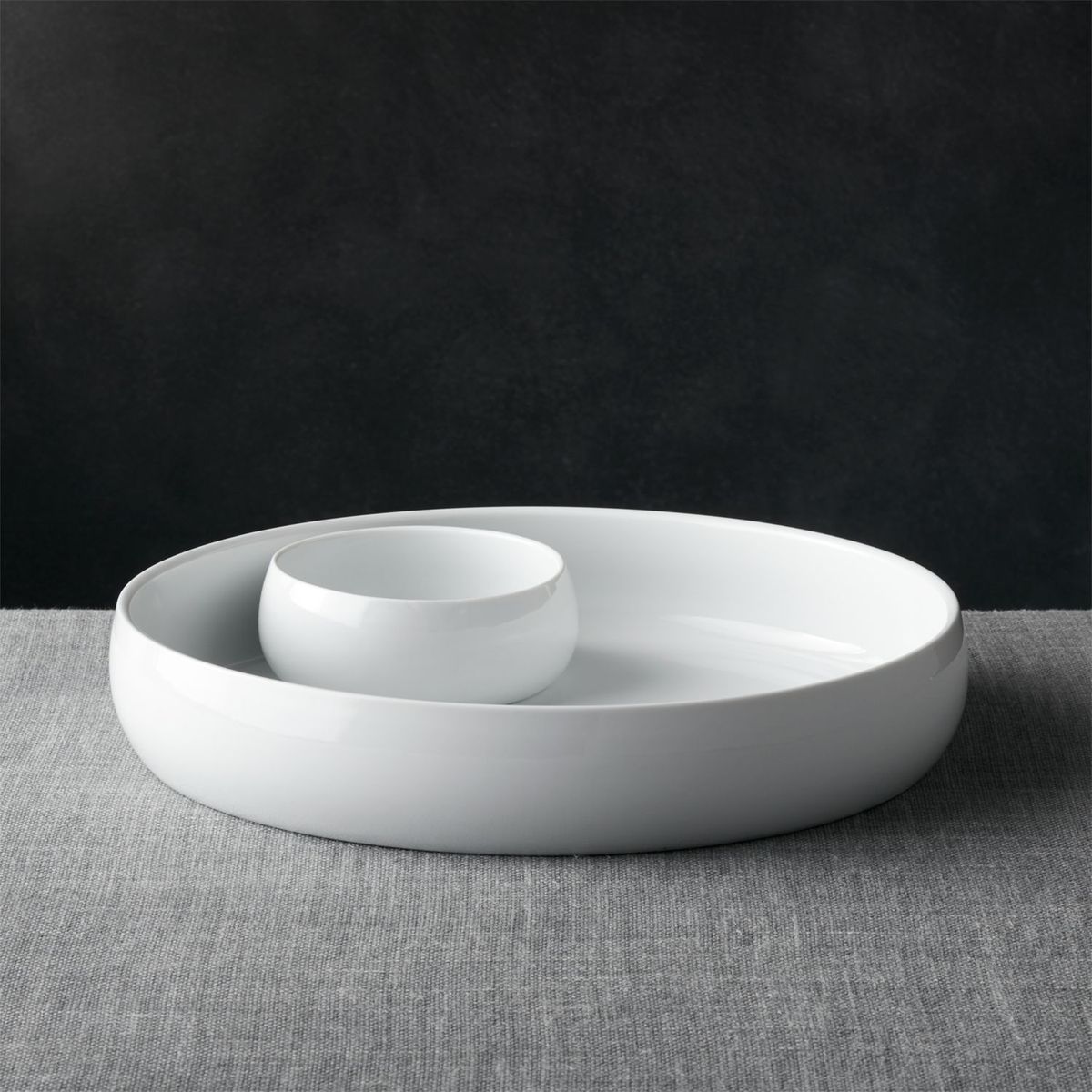 CRATE & BARREL - Plato  para Chips y Salsa Básico Blanco