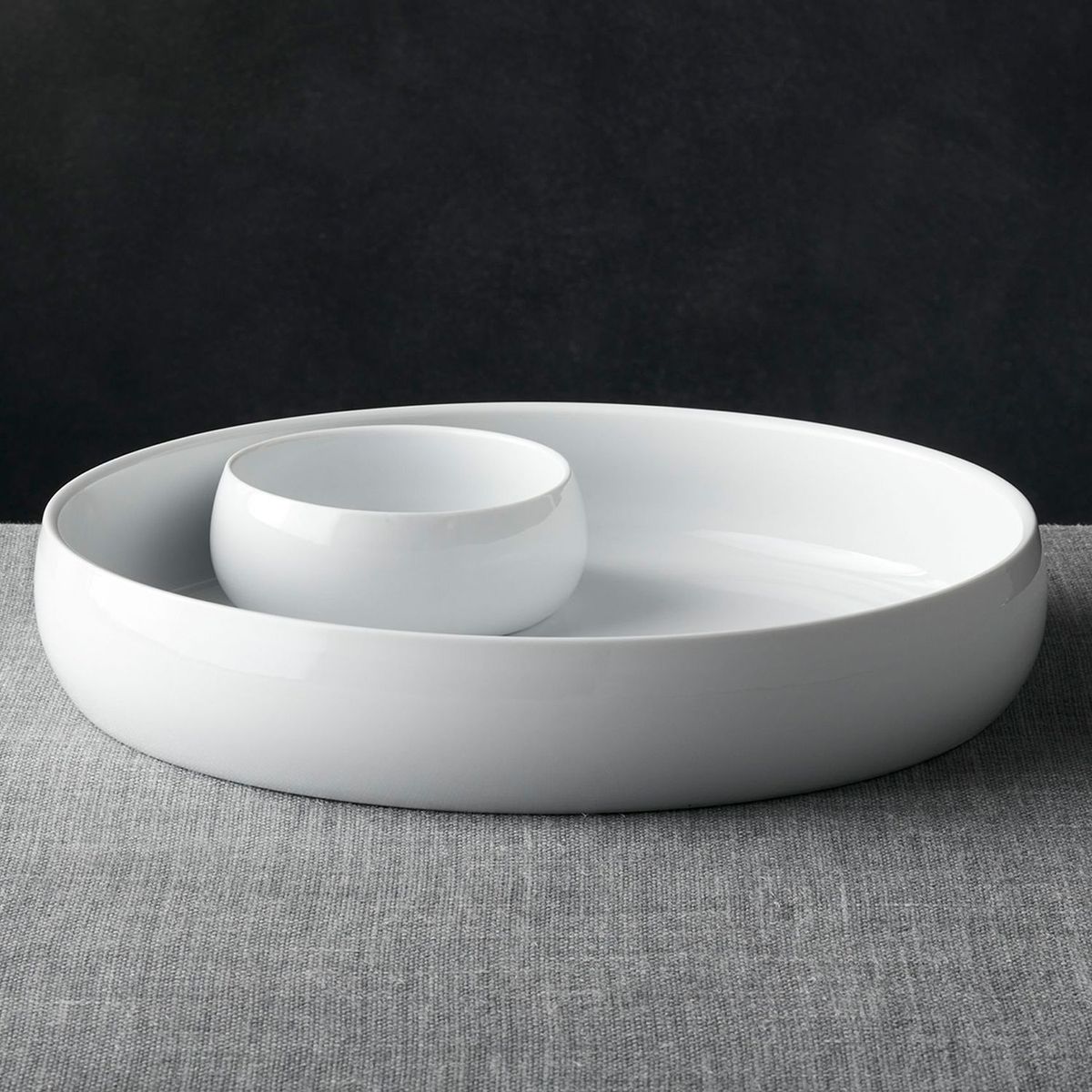 CRATE & BARREL - Plato  para Chips y Salsa Básico Blanco