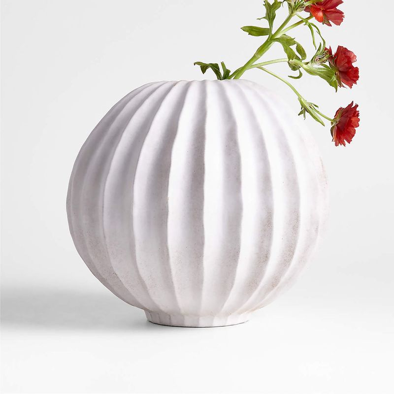 CRATE & BARREL - Jarrón Redondo Warren De Gres Blanco 23cm
