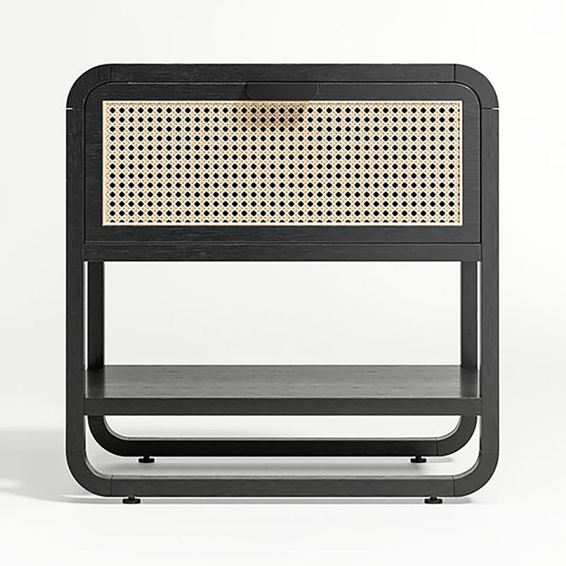 CRATE & BARREL - Mesa de Noche Anaise Cane de Madera de Caucho 1 Cajón