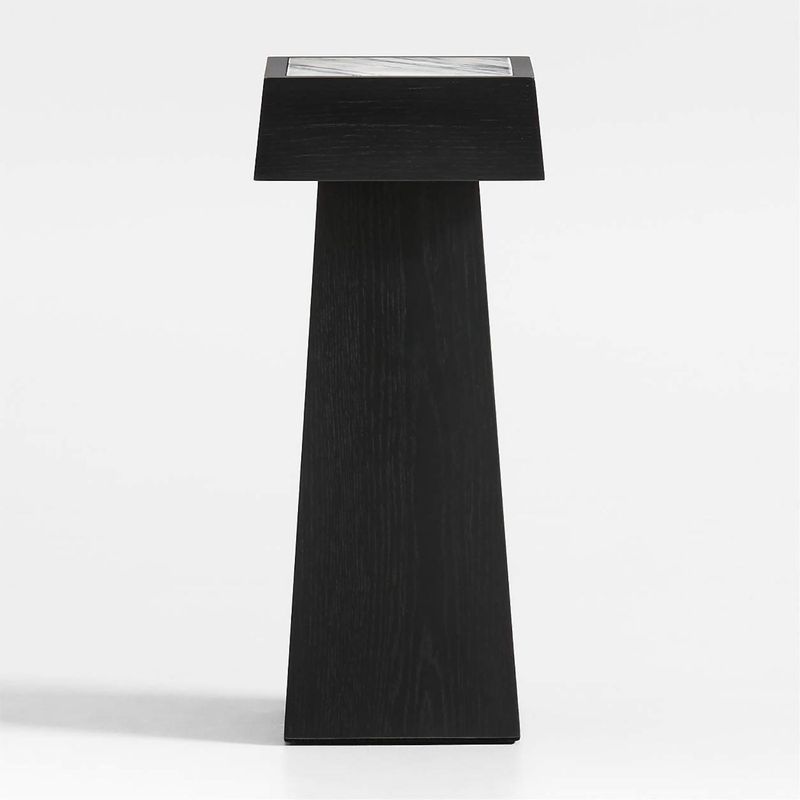 CRATE & BARREL - Mesa Auxiliar Seriana Charcoal con Pedestal de Mármol con Estructura de Madera de Roble