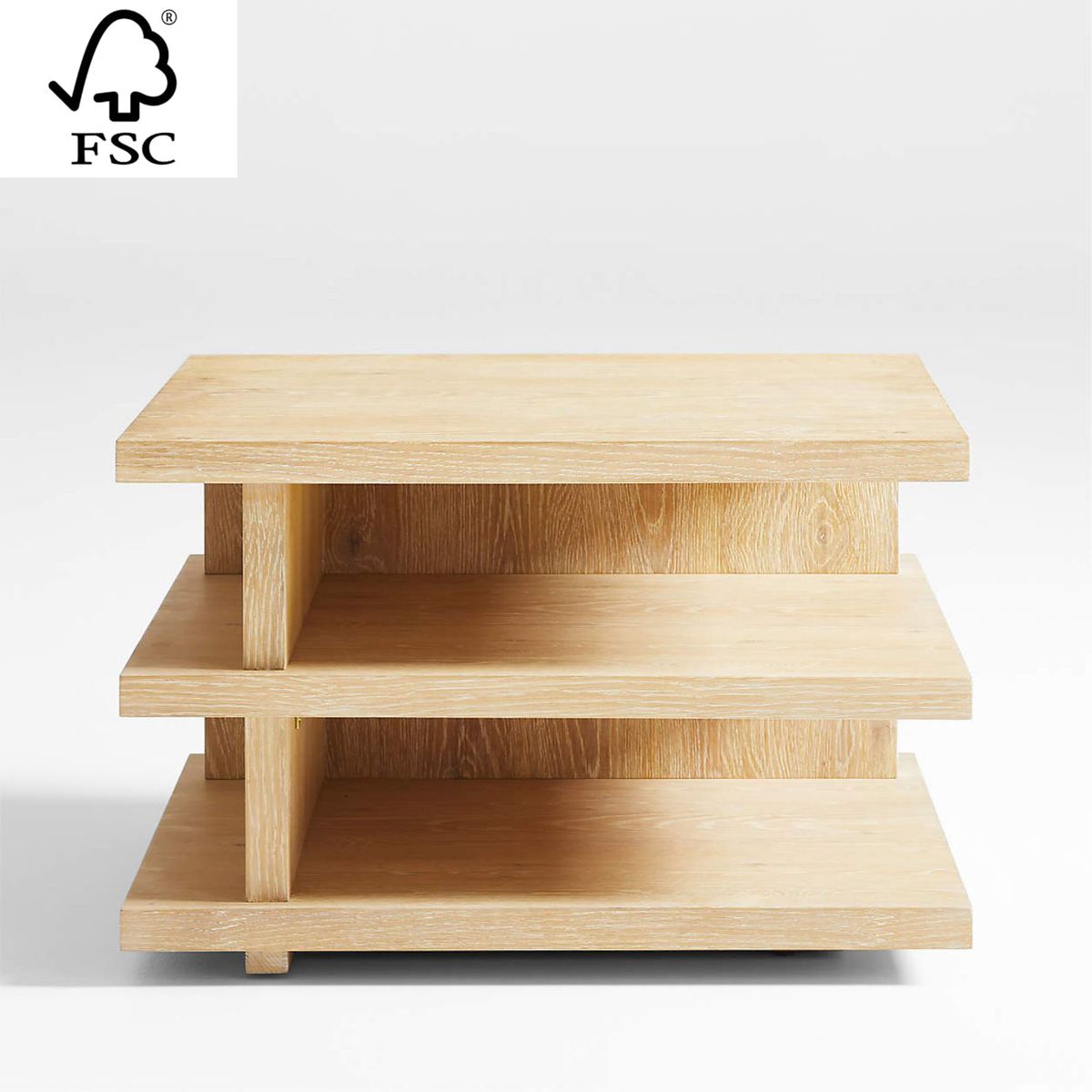 CRATE & BARREL - Mesa Auxiliar Stria de Madera Natural de Roble