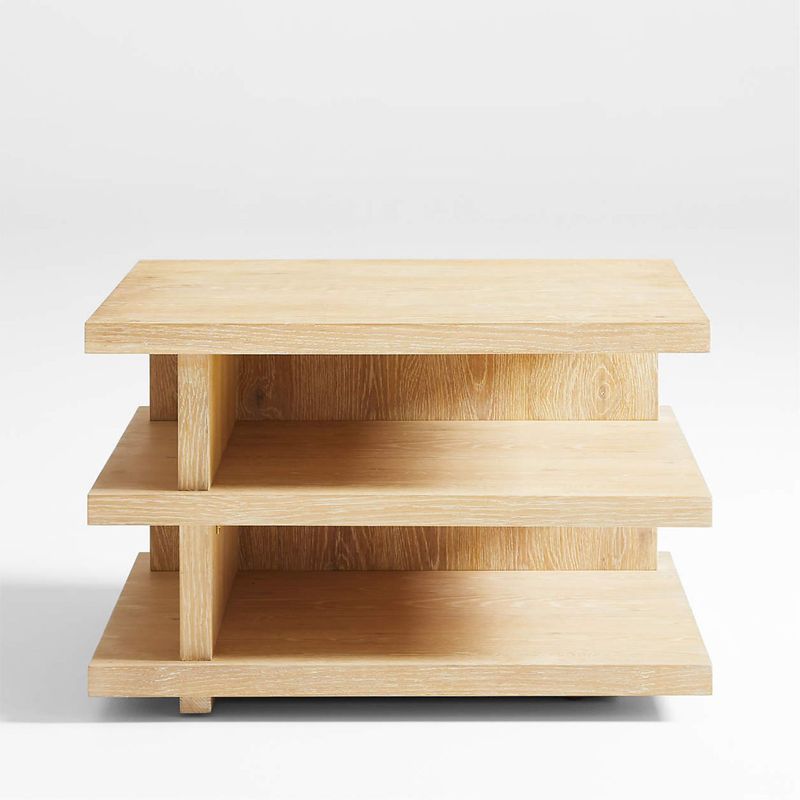 CRATE & BARREL - Mesa Auxiliar Stria de Madera Natural de Roble