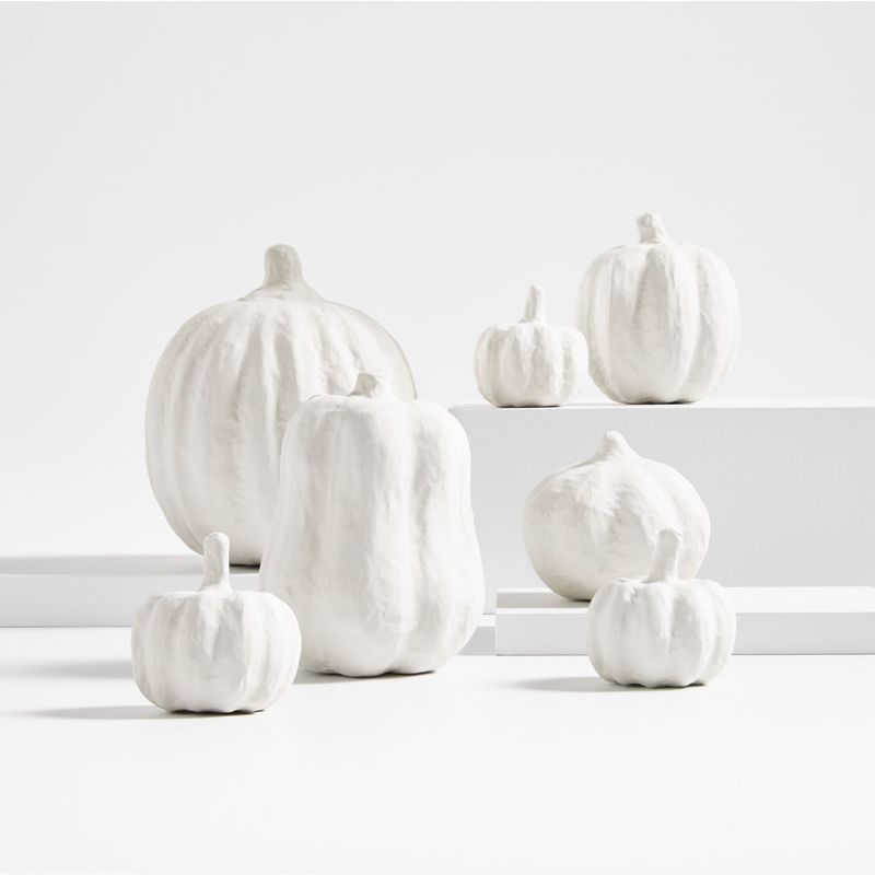 CRATE & BARREL - Set De 7 Calabazas Blancas Decorativas