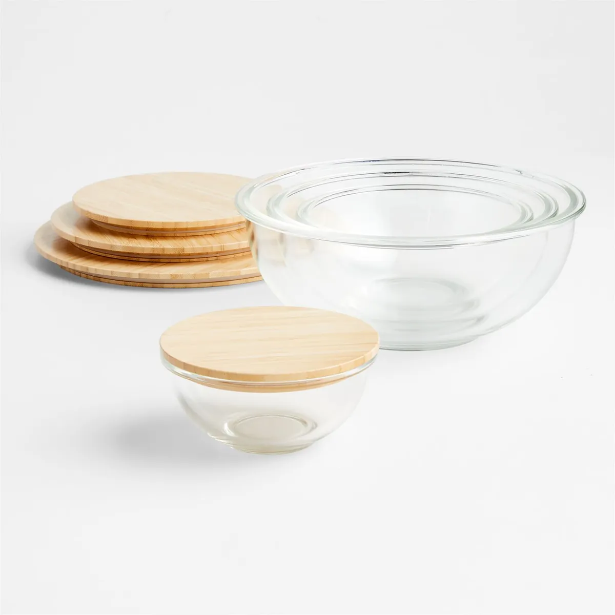 CRATE & BARREL - Bowl De Vidrio Con Tapa De Bambú