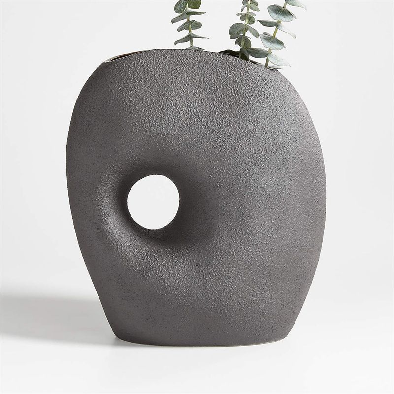 CRATE & BARREL - Florero de Cerámica Texturizado Clyborne Black 30cm