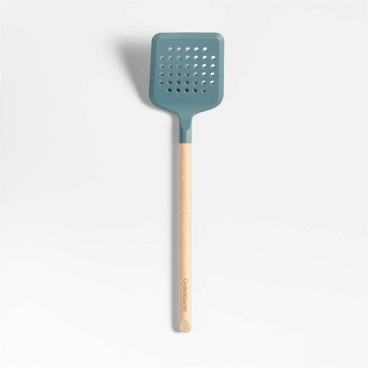 CRATE & BARREL - Espátula Ranurada de Silicona con Mango de Madera