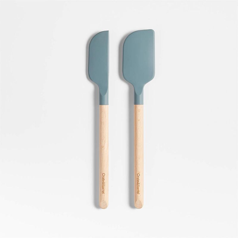 CRATE & BARREL - Set De 2 Mini Espátulas De Madera Y Silicona Verde Salvia Crate&barrel 