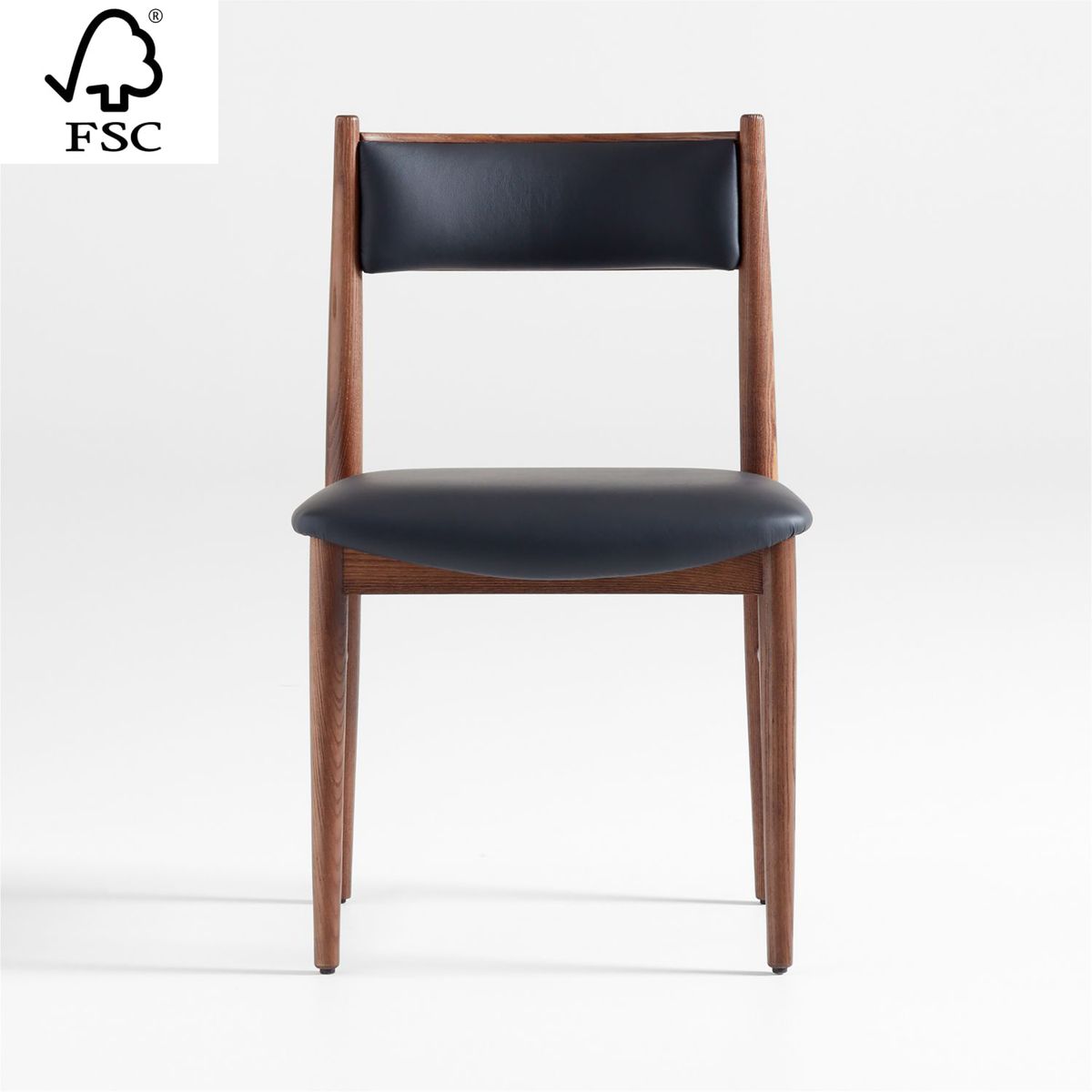 CRATE & BARREL - Silla de Comedor Petrie Barley Ashde de Cuero con Estructura de Madera