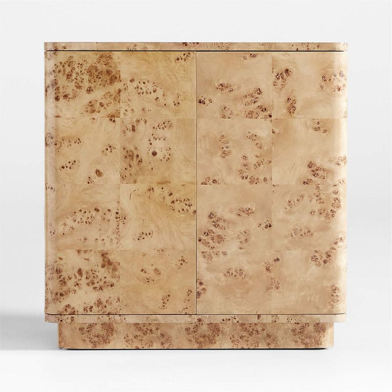 CRATE & BARREL - Bar Mota Burl de Madera de Caucho 2 Puertas