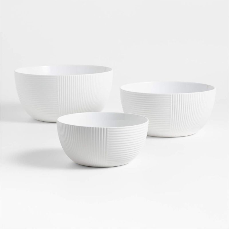 CRATE & BARREL - Set De 3 Bowls Para Mezclar Hanno De Cerámica Blanca