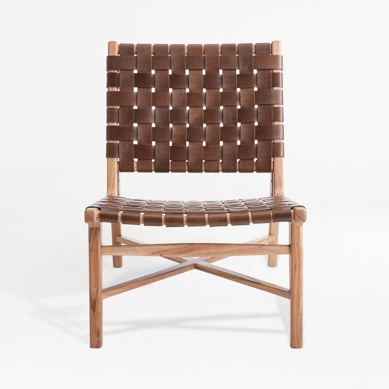 CRATE & BARREL - Butaca Accent de Cuero Taj Marrón Tejido
