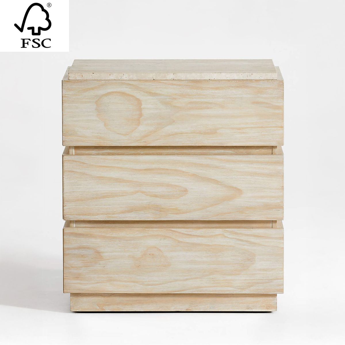 CRATE & BARREL - Mesa de Noche Ensenada de Madera de Pino 3 Cajones