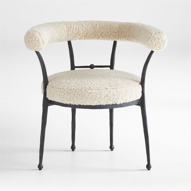 CRATE & BARREL - Silla de Comedor Rodin White Boucle con Estructura de Madera