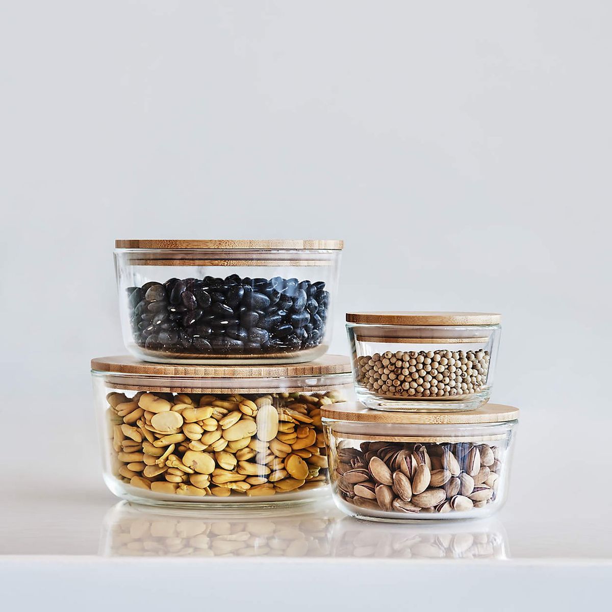 CRATE & BARREL - Contenedor Hermético de Vidrio con Tapa de Bambú