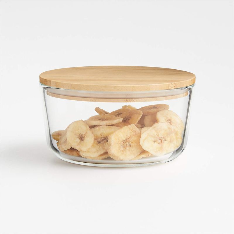 CRATE & BARREL - Contenedor Hermético de Vidrio con Tapa de Bambú