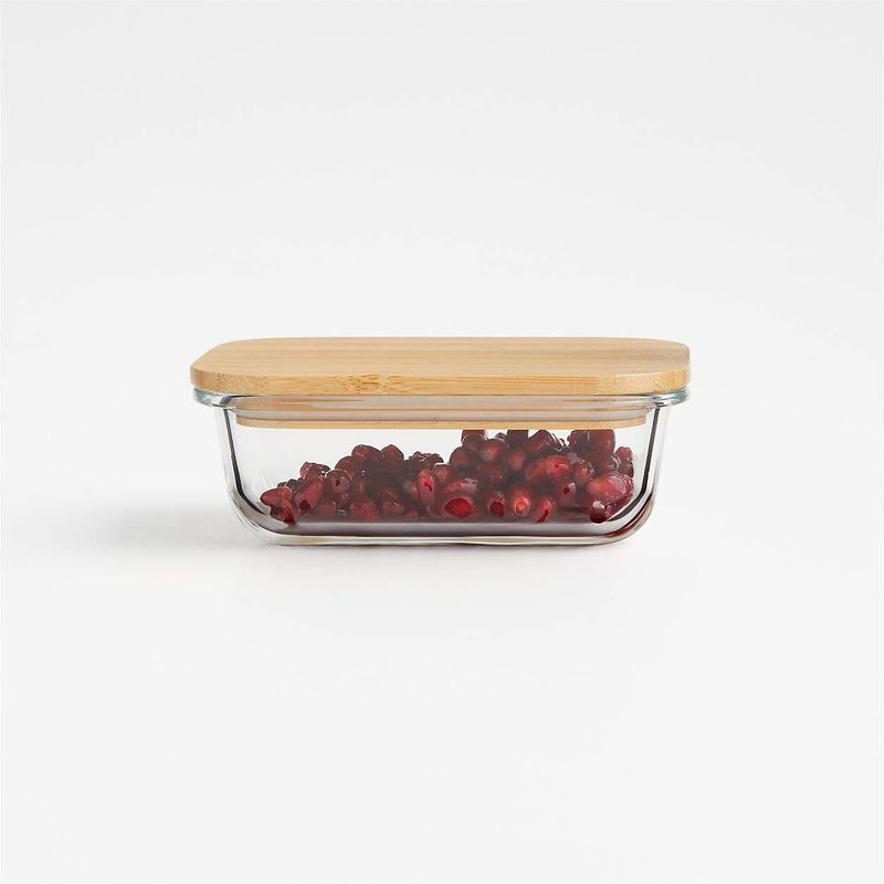 CRATE & BARREL - Contenedor Hermético de Vidrio con Tapa de Bambú