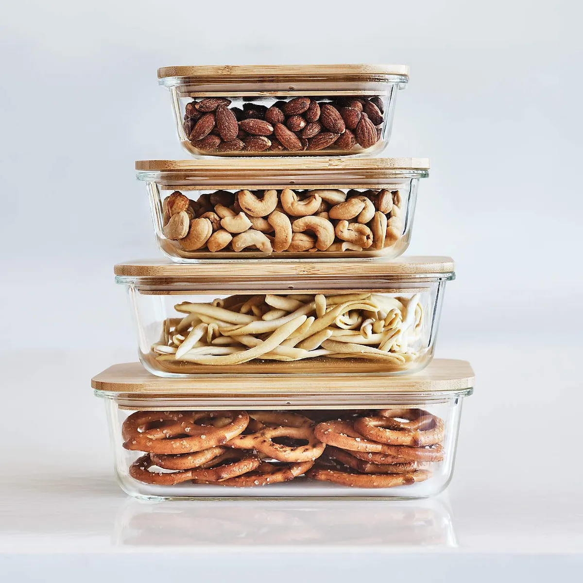 CRATE & BARREL - Contenedor Hermético de Vidrio con Tapa de Bambú