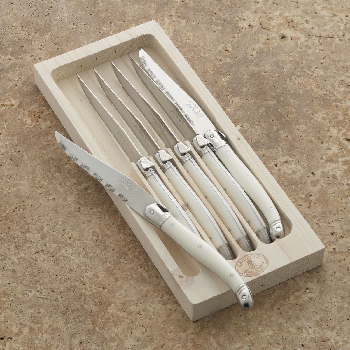 CRATE & BARREL - Juego de 6 Cuchillos para Carne Laguiole 