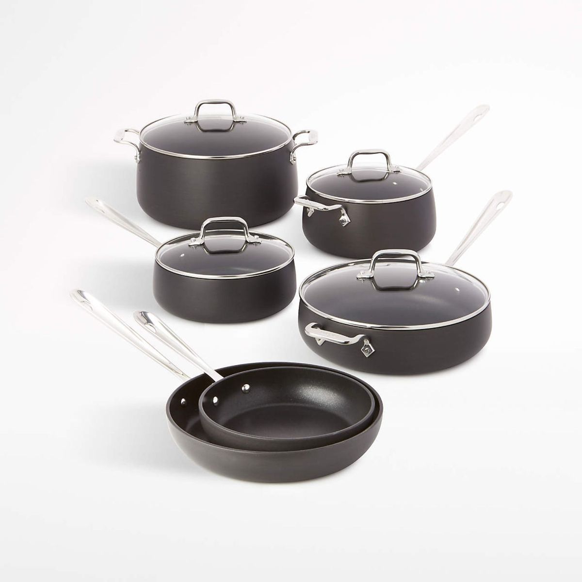 CRATE & BARREL - Juego de Ollas 10 Piezas Antiadherente de Aluminio Essentials All-Clad