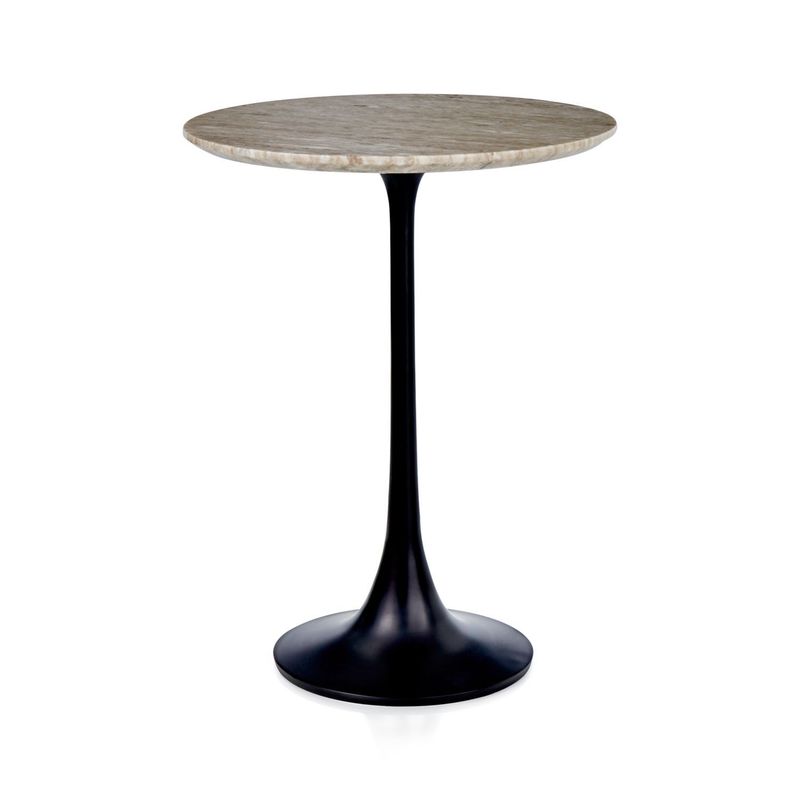 CRATE & BARREL - Mesa Auxiliar Nero de Mármol con Base Aluminio Negro