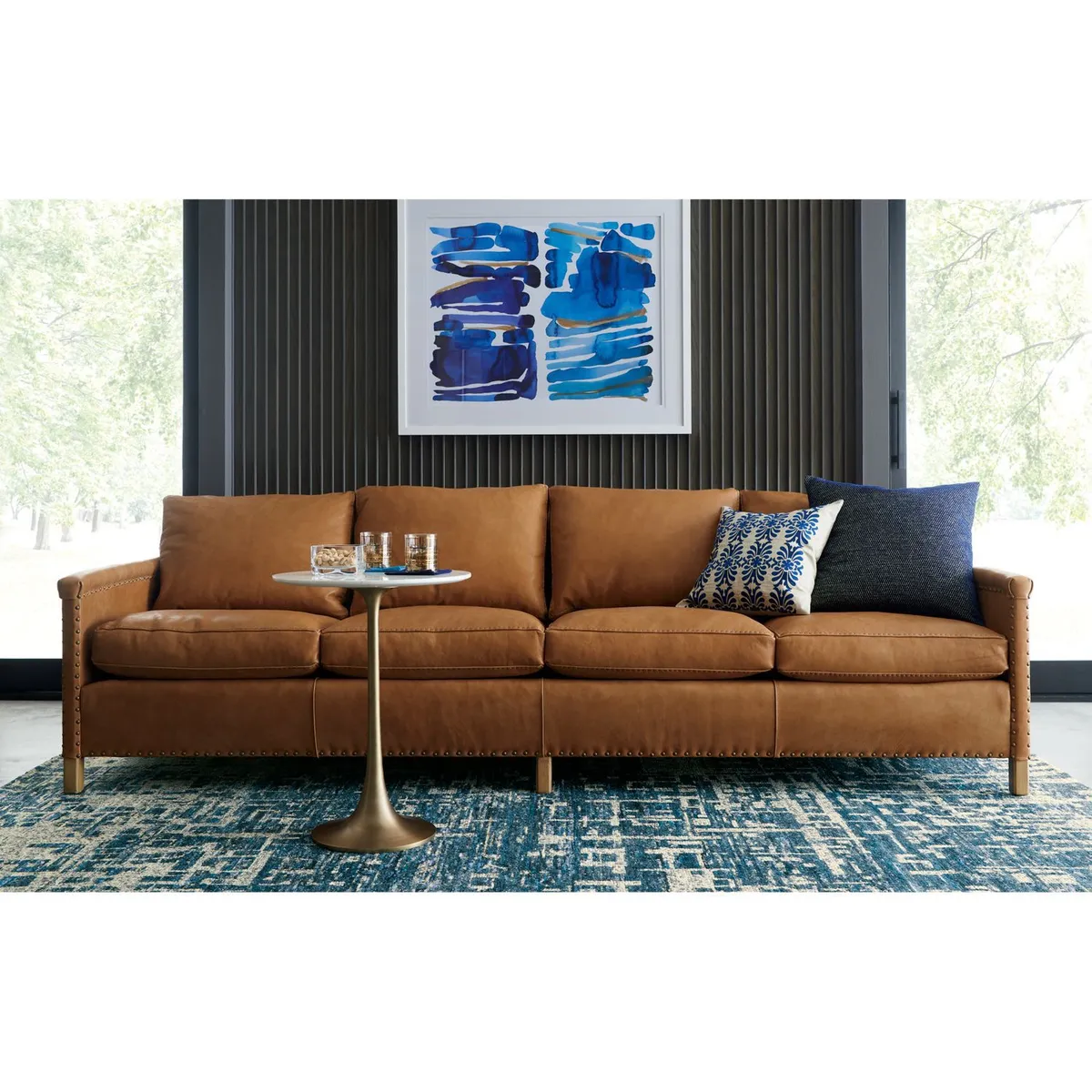 CRATE & BARREL - Mesa Auxiliar Nero de Mármol Blanco con Base Aluminio Dorado