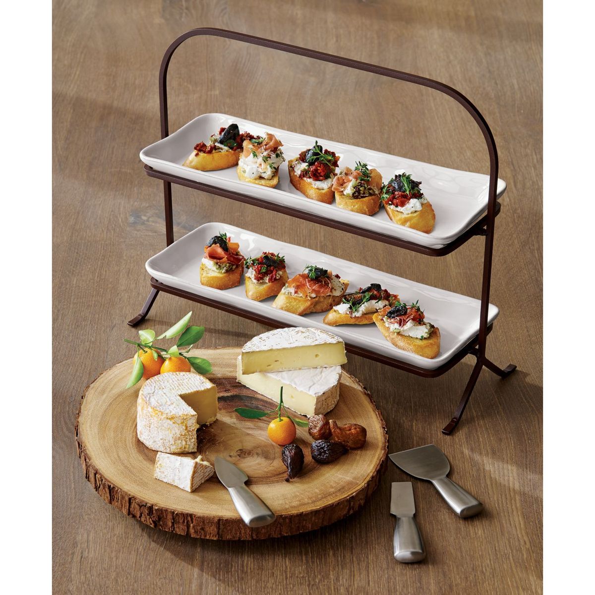 CRATE & BARREL - Bandeja de Dos Niveles Marin Blanco