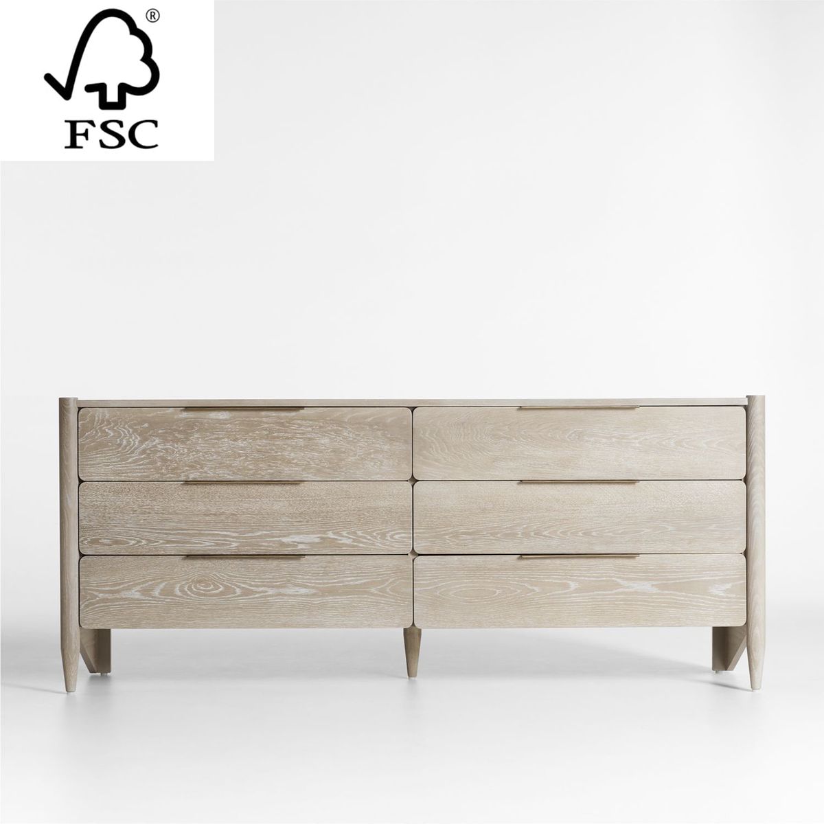 CRATE & BARREL - Cómoda Casa de Madera de Roble 6 Cajones