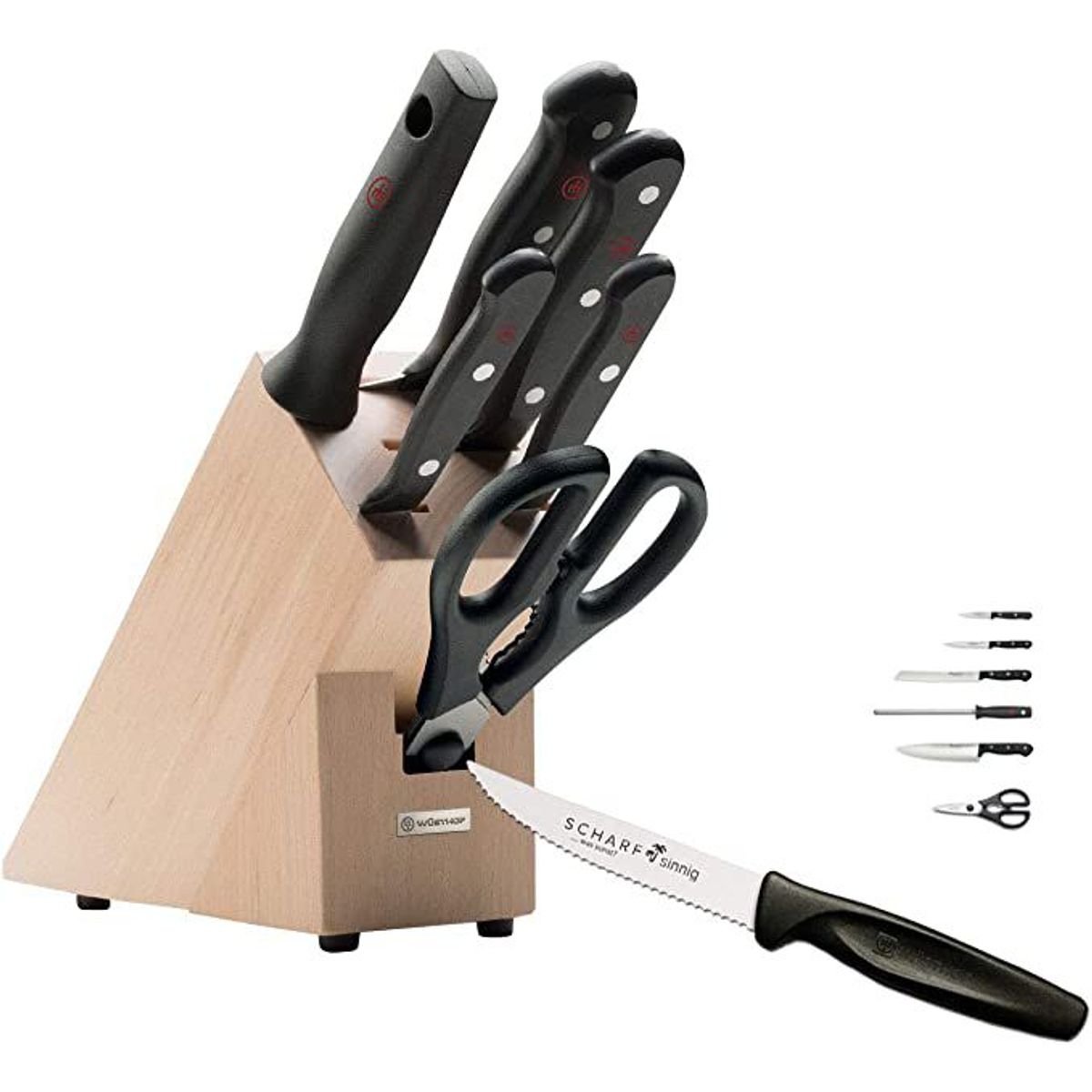 CRATE & BARREL - Set Mixto de 6 Cuchillos con Mango de Madera WUSTHOF