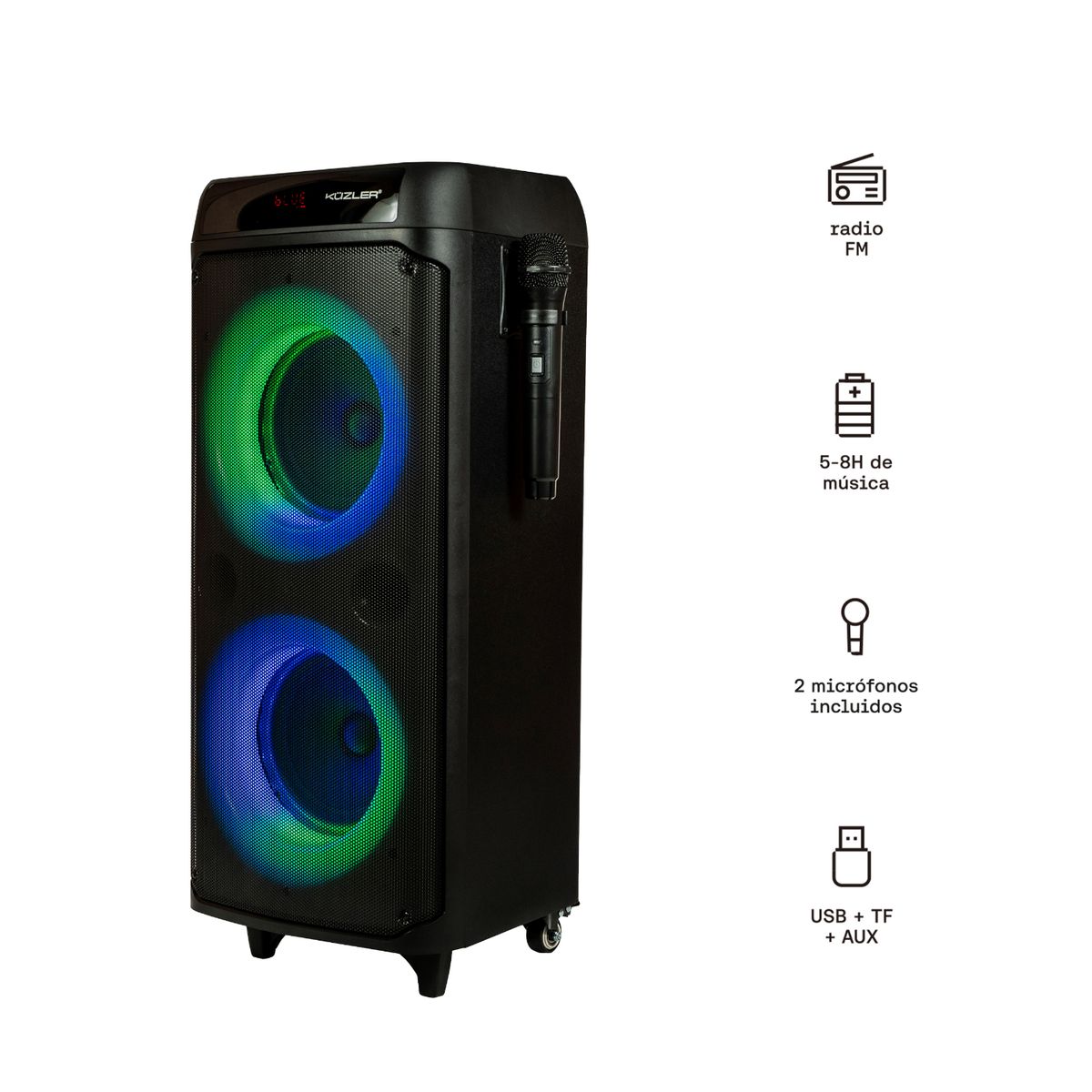 KUZLER - Parlante Karaoke Kuzler 1600W con micrófonos PARTYLOUD-1