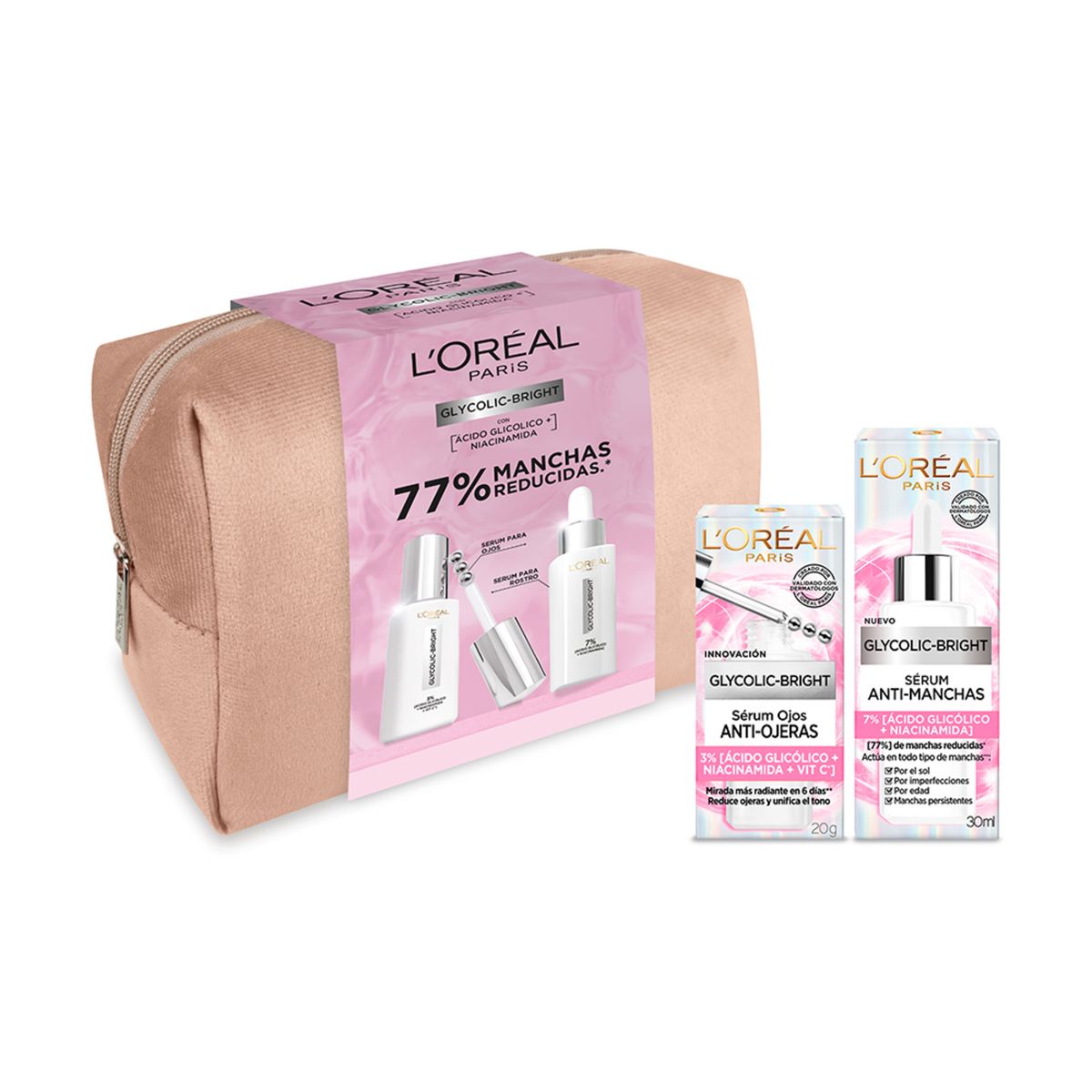 LOREAL PARIS - Pack Glycolic Bright: Serum Rostro + Ojos