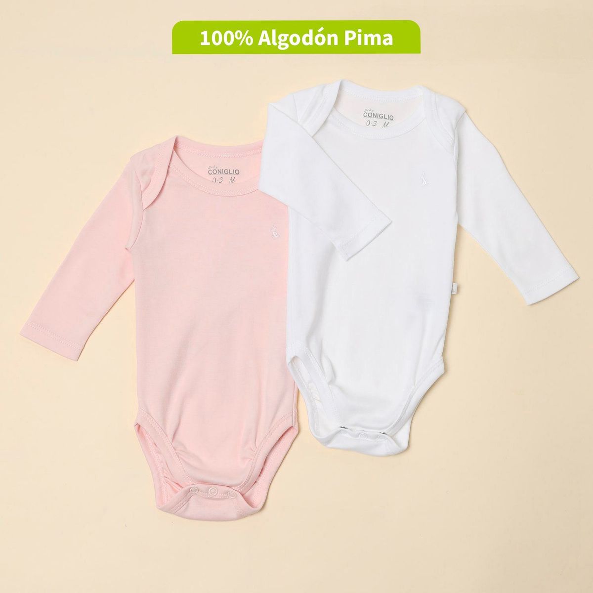 CONIGLIO - Body Bebé Niña Pack X2 Manga Larga Algodón Pima Coniglio