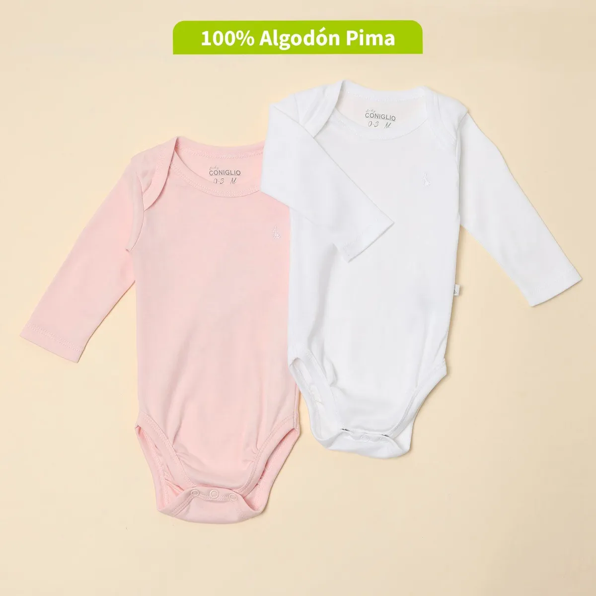 CONIGLIO - Body Bebé Niña Pack X2 Manga Larga Algodón Pima Coniglio