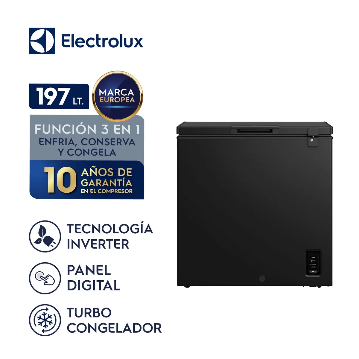 Electrolux - Congelador Horizontal Negro Electrolux 197L Inverter con Función Turbo EFH20S5P5AB
