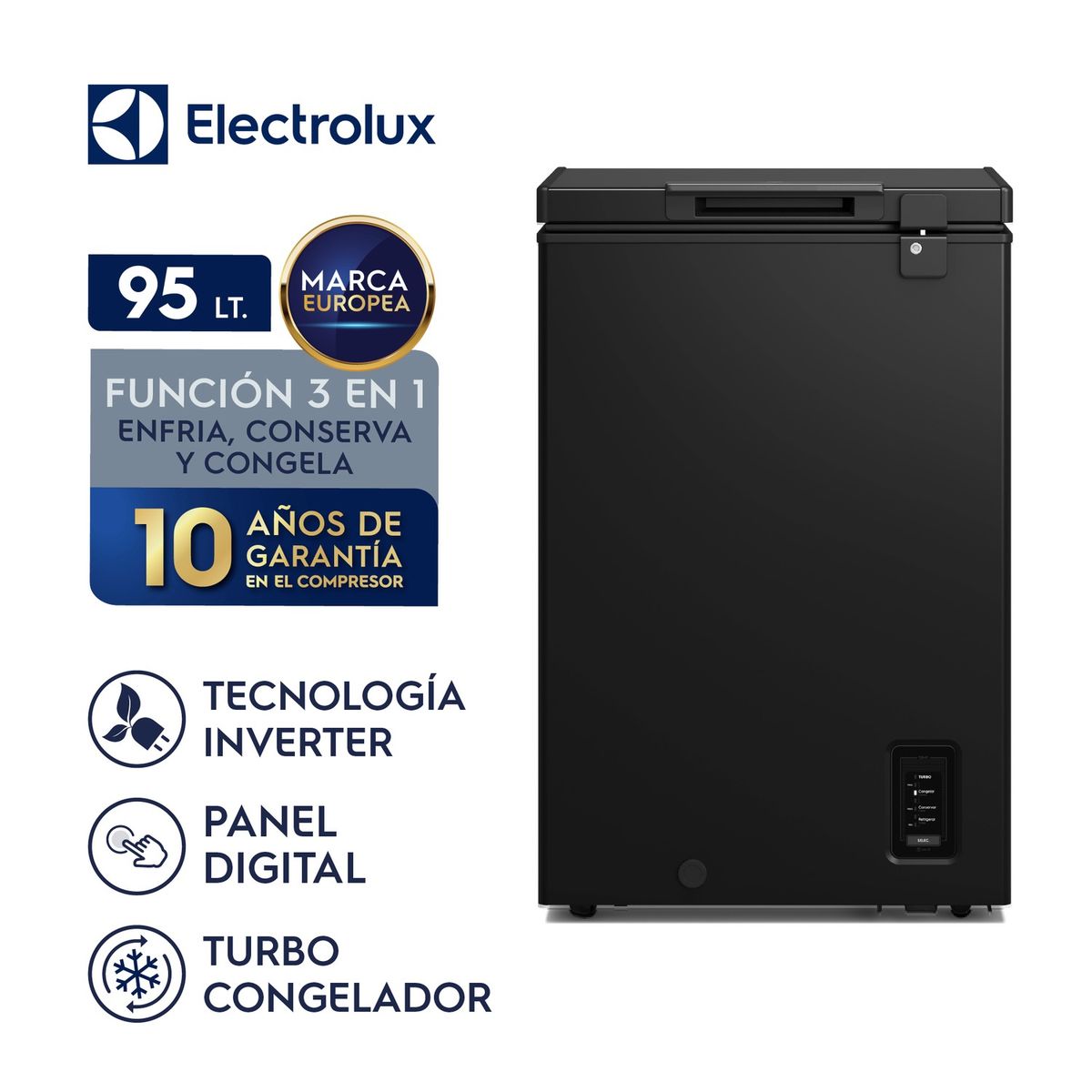 Electrolux - Congelador Horizontal Negro Electrolux 95L Inverter con Función Turbo EFH10S5P5AB