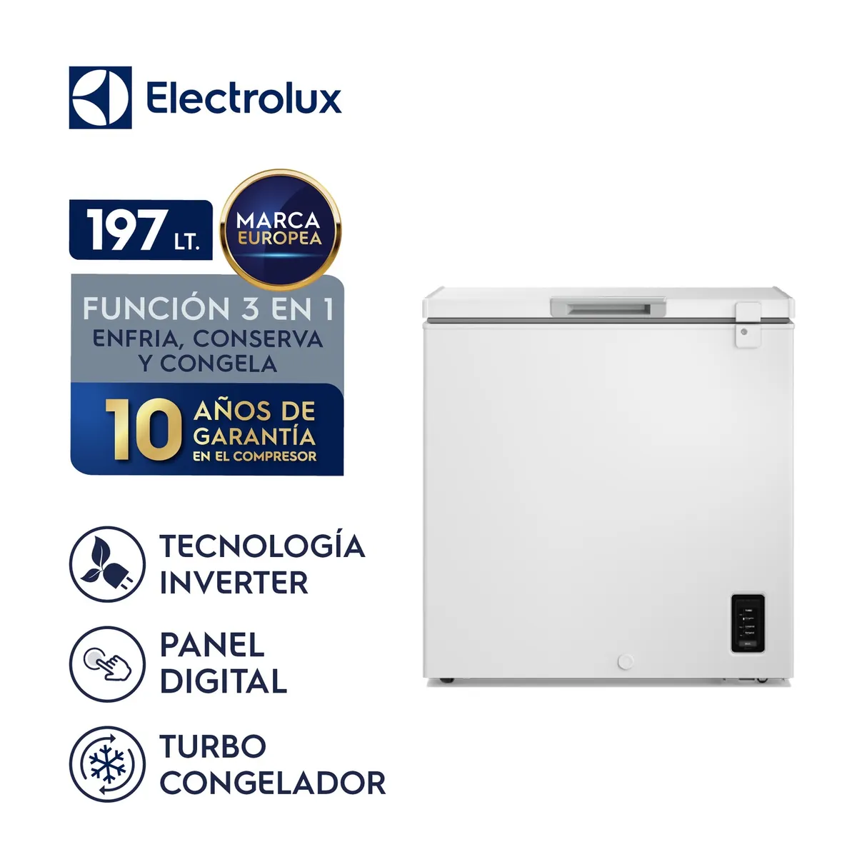 Electrolux - Congelador Horizontal Blanco Electrolux 197L Inverter con Función Turbo EFH20S2P5AW