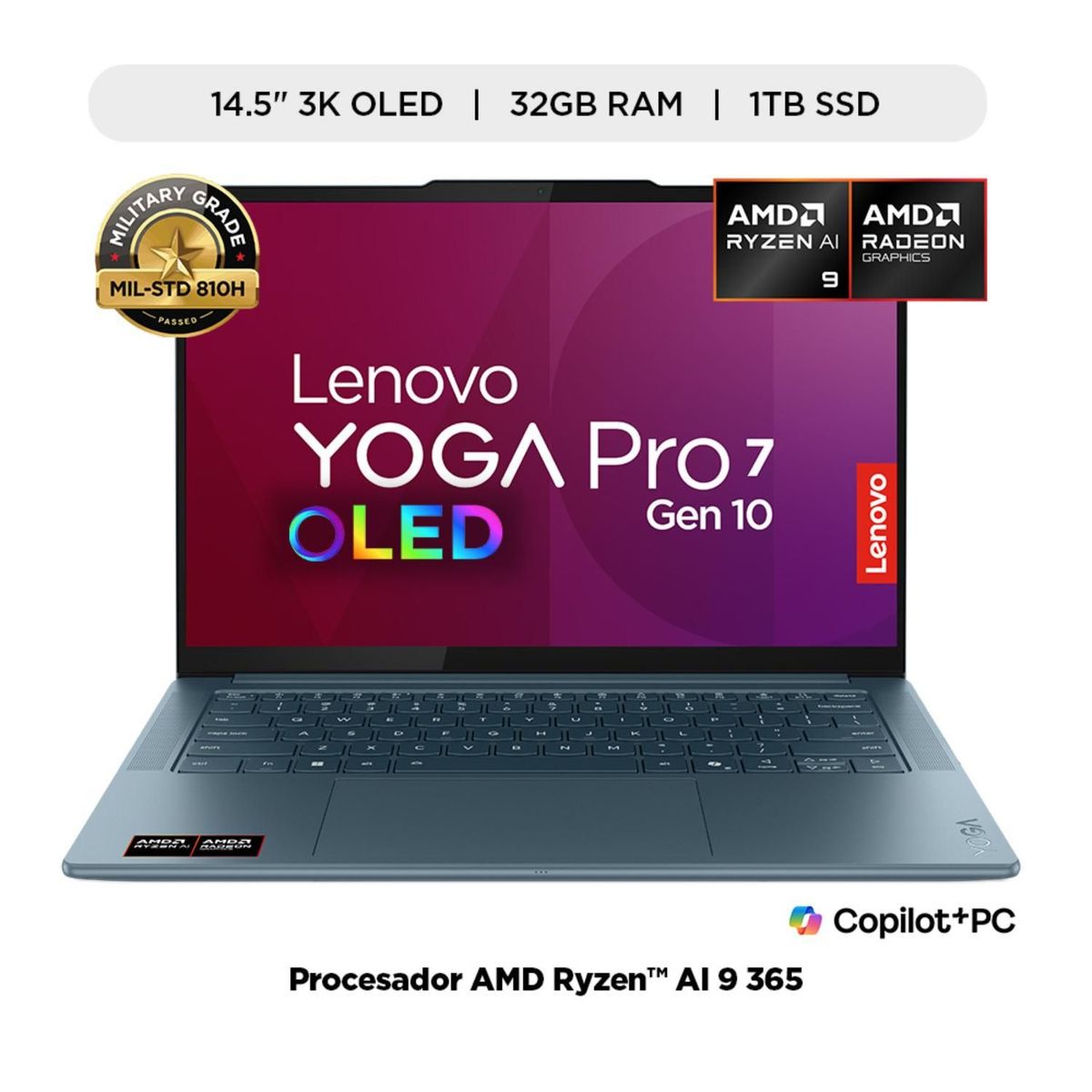 LENOVO - Laptop Lenovo Yoga Pro 7 serie 300 AMD Ryzen AI 9 32GB RAM 1TB SSD 14.5" 3K 90Hz Oled