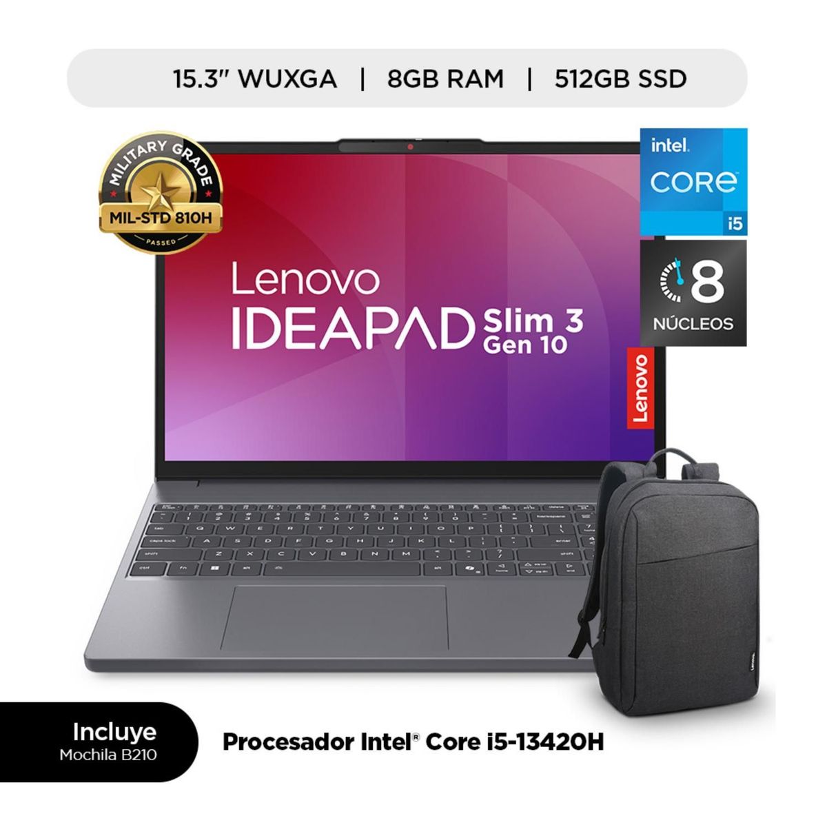 LENOVO - Laptop Lenovo Ideapad Slim 3i 13va Gen Intel Core i5 8GB RAM 512GB SSD 15.3" WUXGA