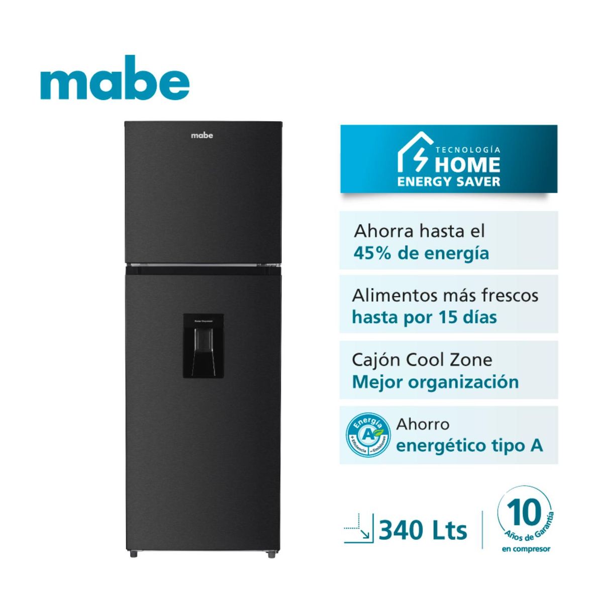 Mabe - Refrigerador Black Steel 340L
