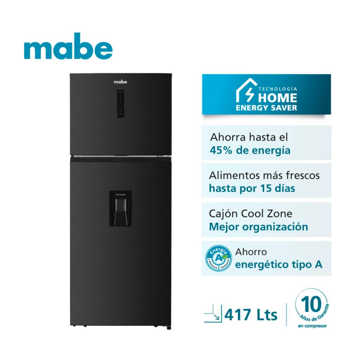 Mabe - Refrigerador Black Steel 417L