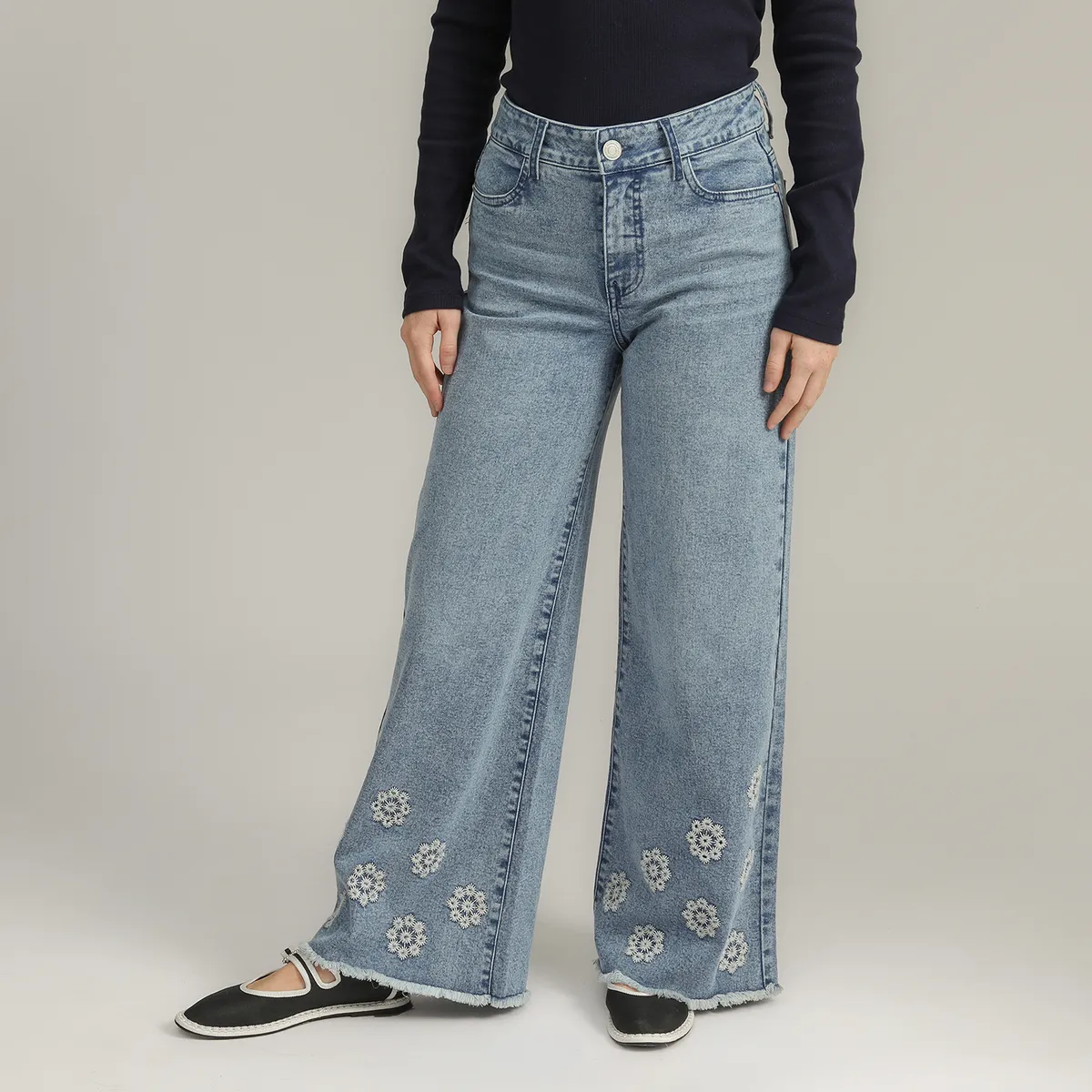 AMERICAN ABBEY - Jean Wide Leg Tiro Alto Mujer American Abbey