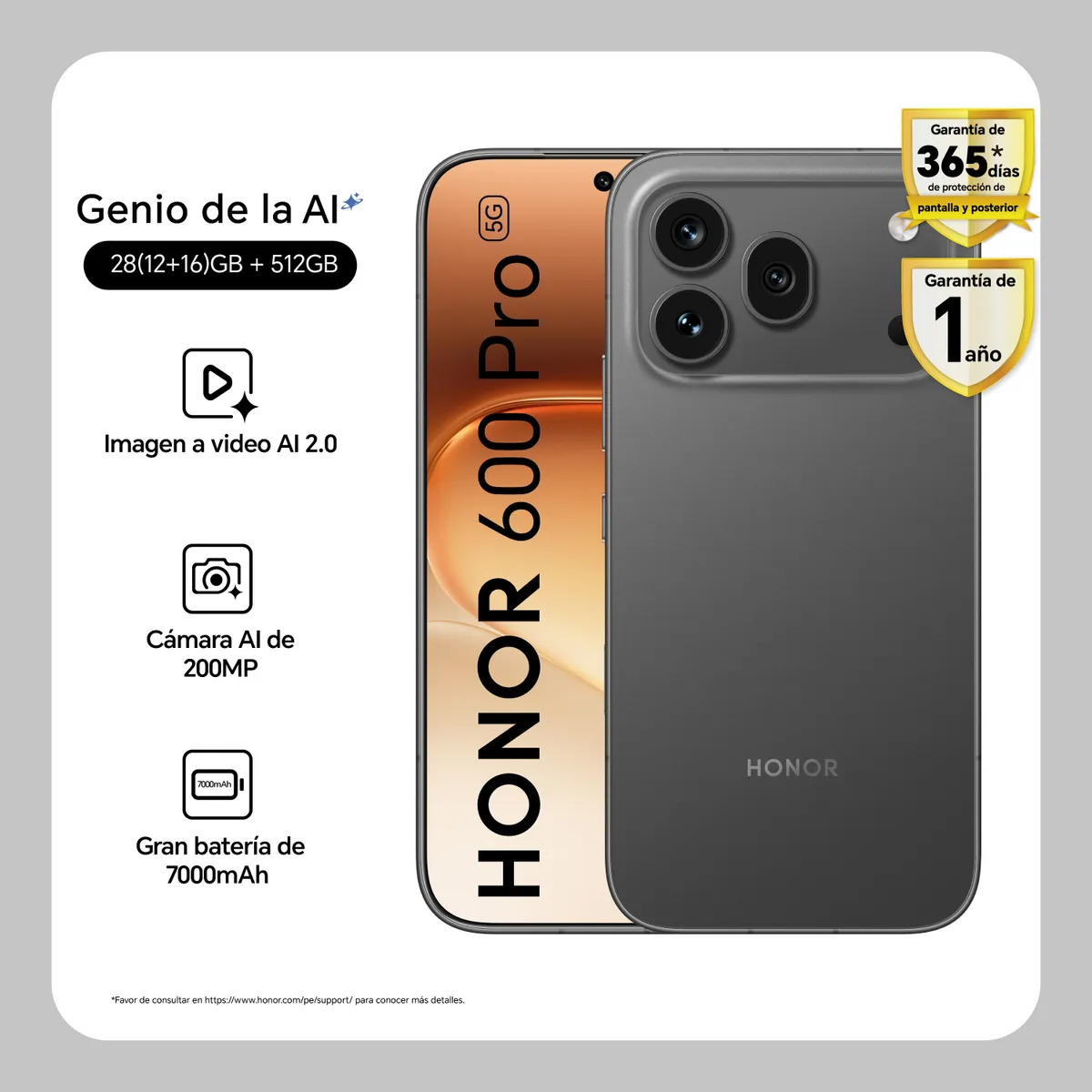 HONOR - Honor600 Pro 12+512GB Negro