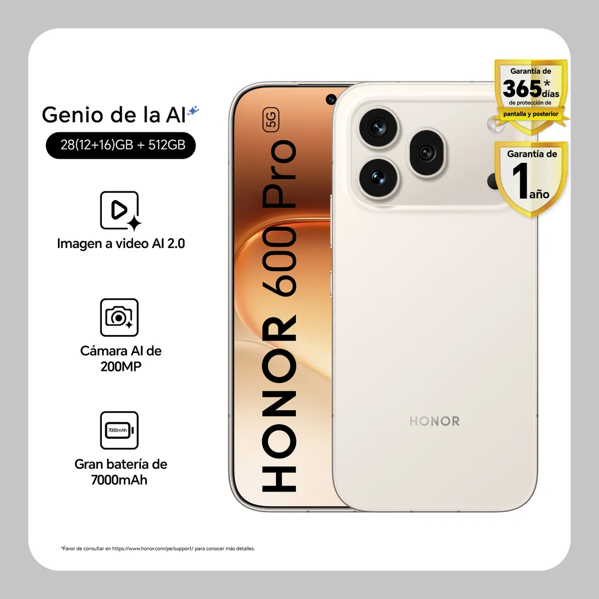 HONOR - Honor600 Pro 12+512GB Dorado