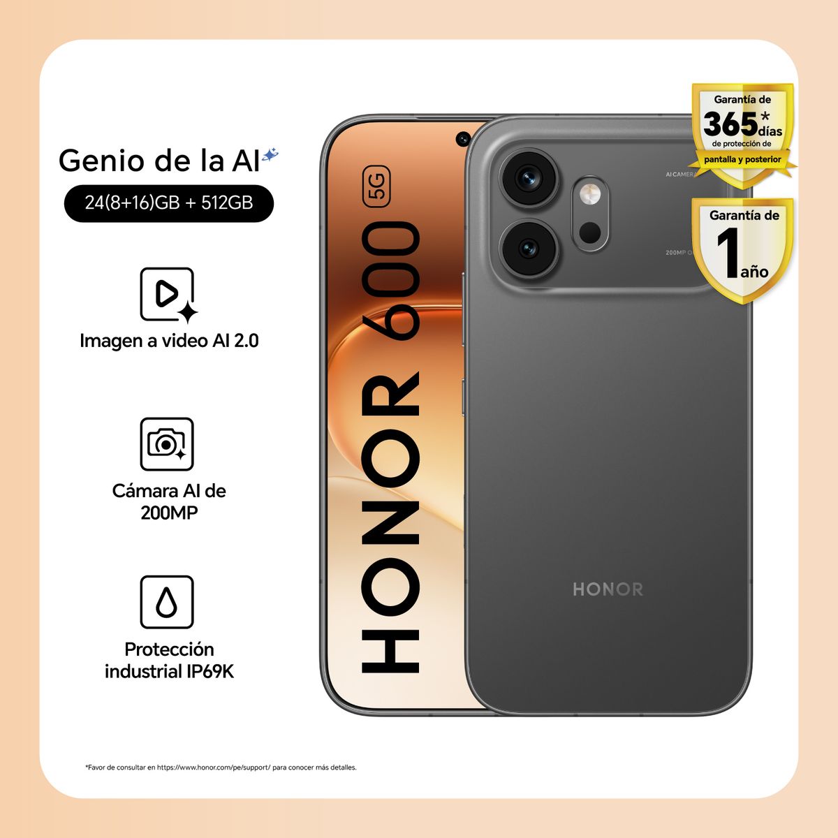 HONOR - Honor600 8+512GB Negro