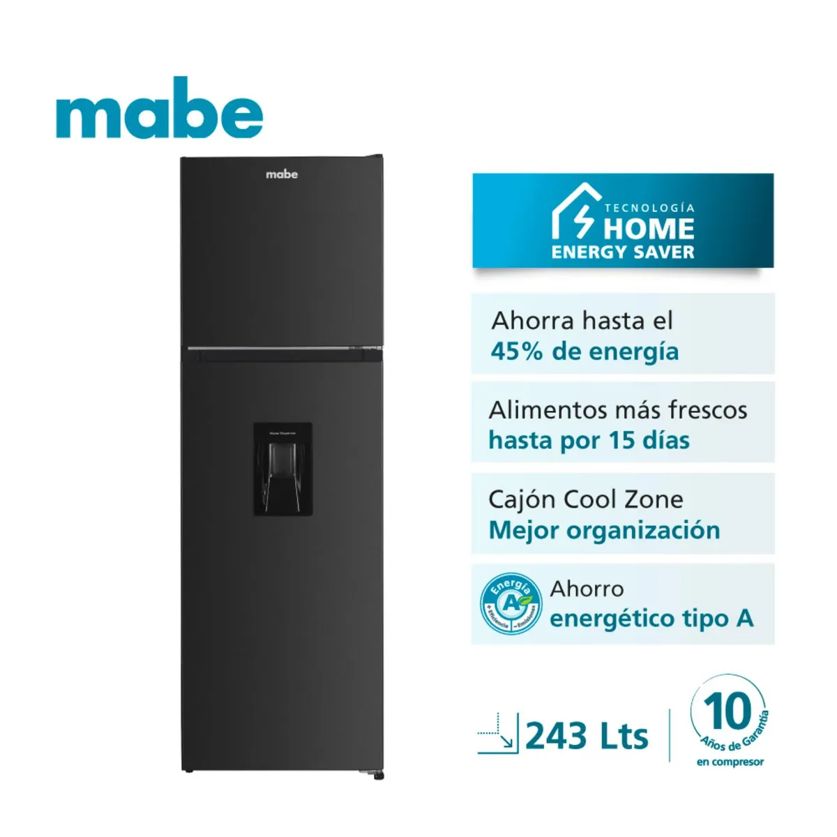 Mabe - Refrigerador Black Steel 243L