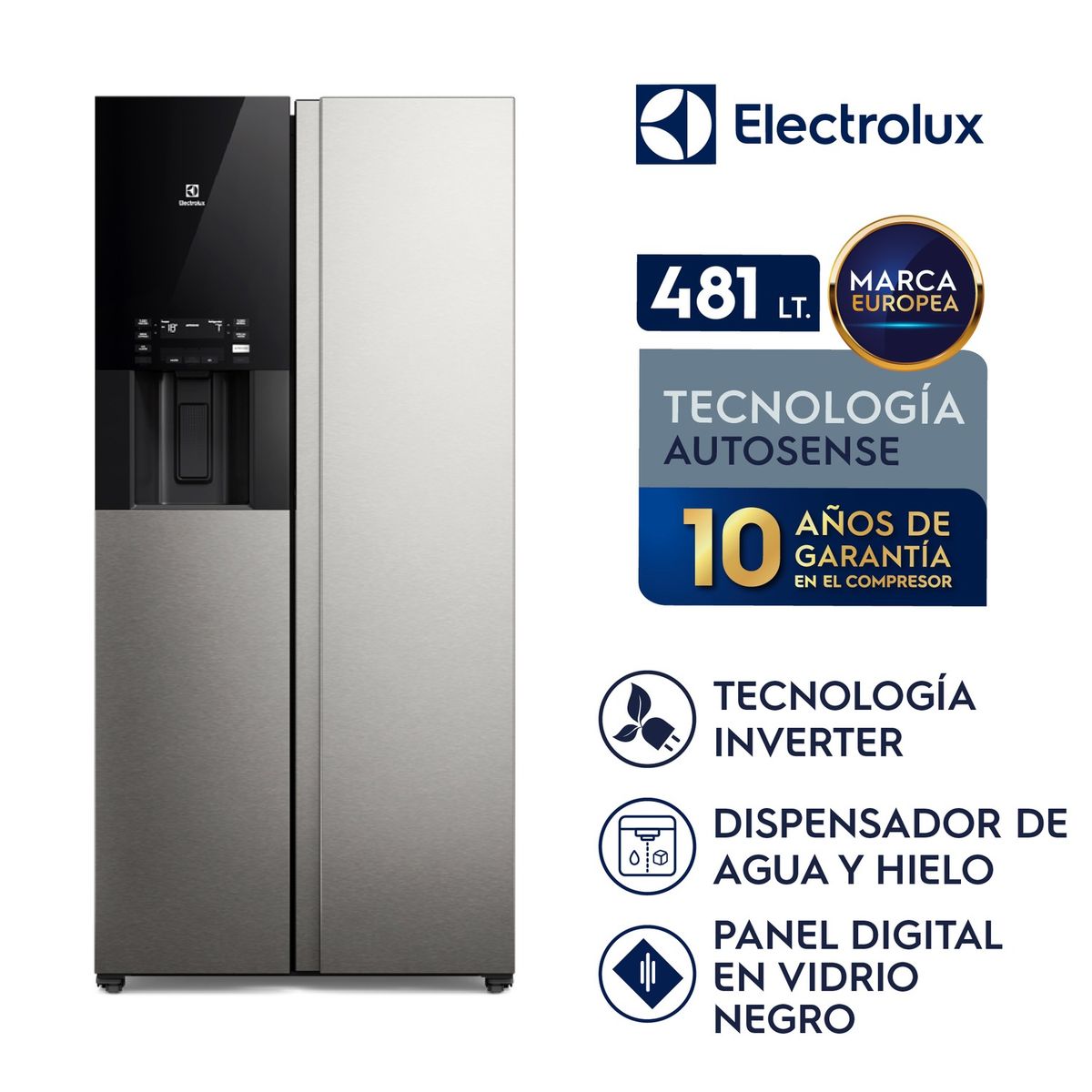 Electrolux - Refrigeradora Side by Side 481L AutoSense con Dispensador Silver Electrolux ERS48F2P4DS